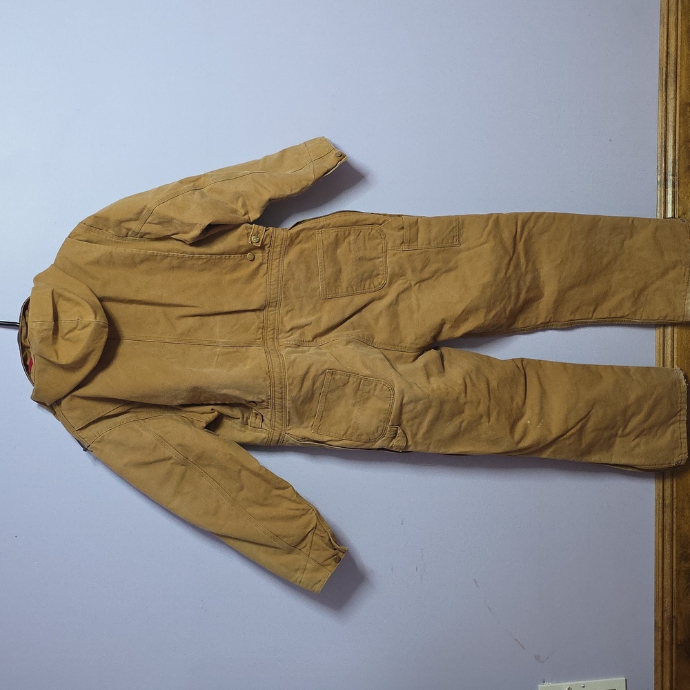 Carhartt Brown Coverall with Red Quilted Insulated Lining - Picture 5 of 9